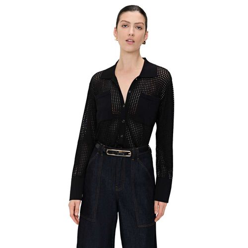 Veronika Maine Long Sleeve Mesh Knit Shirt